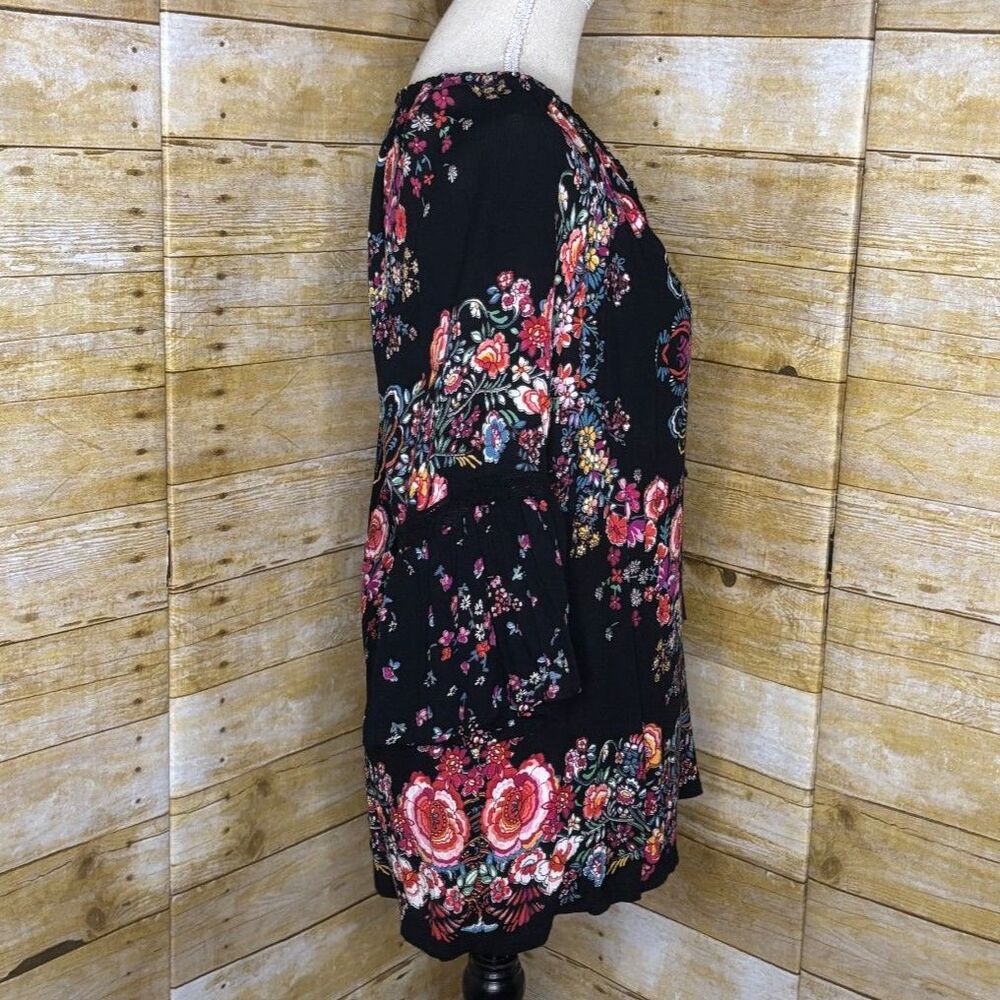 BILA BOUTIQUE FLORAL BELL SLEEVE FLOWY SOFT CRINKLE VINTAGE INSPIRED BLOUSE XL - Picture 3 of 4